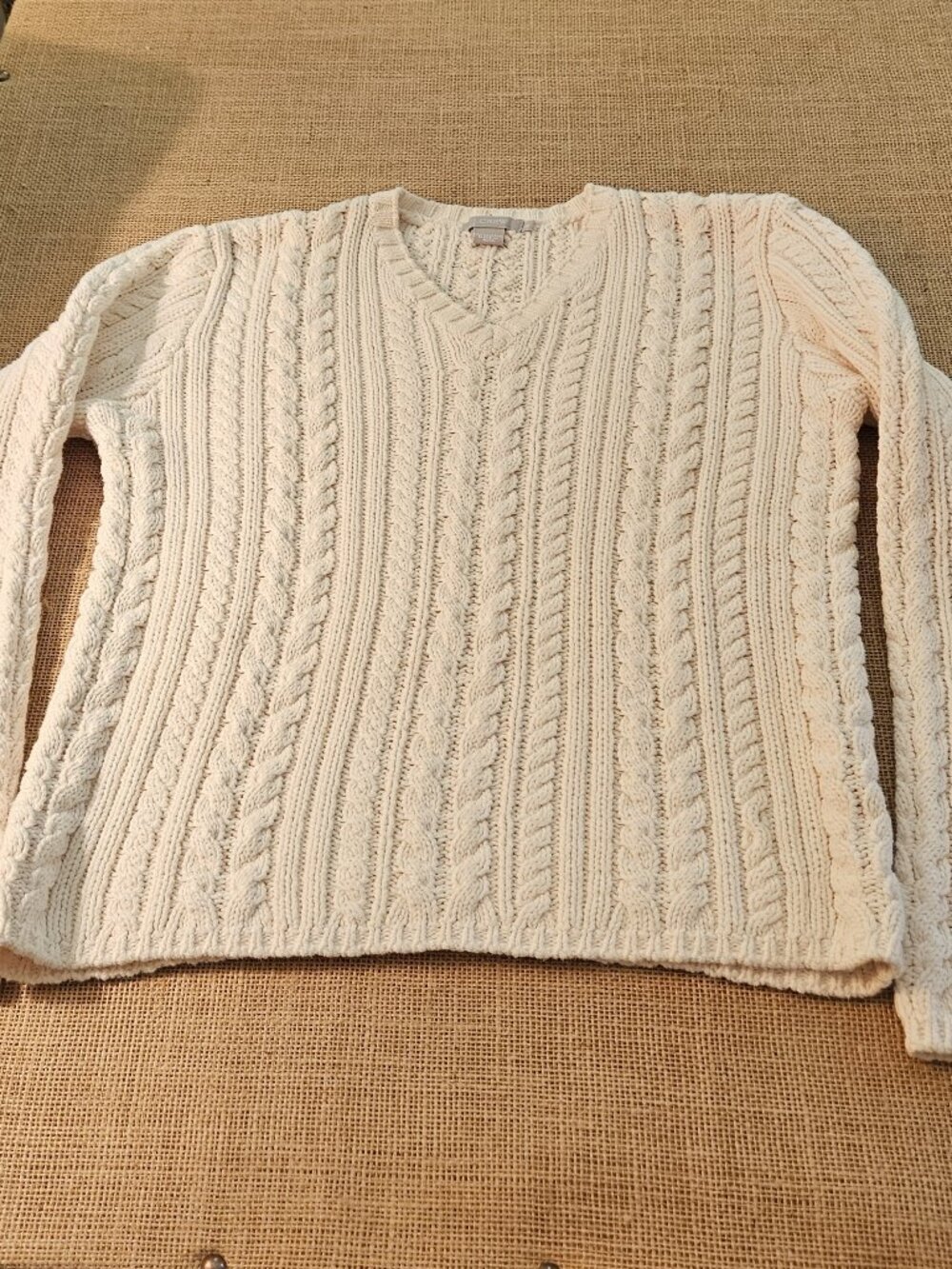 JCrew V-neck Cotton Cable Sweater - Off White